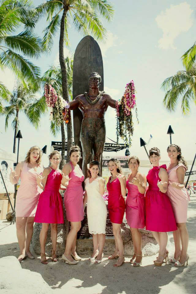 bride and bridesmaids on Waikiki beach
